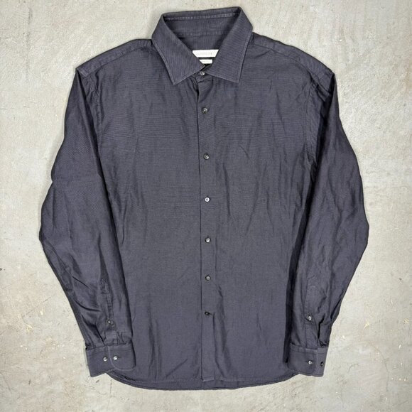 $250 J. Lindberg Slim Fit Dress Shirt Oxford Textured Fabric Navy Blue 43 17 XL - Picture 2 of 7